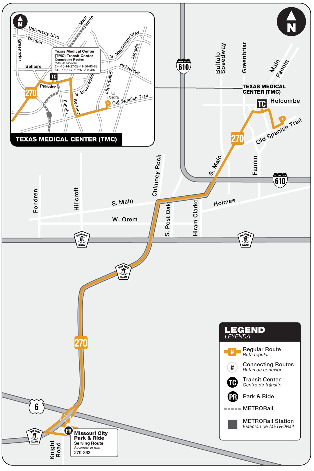 Route map for 270 Missouri City Park & Ride bus